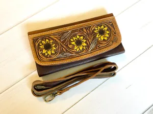 Powell Tooled Painted Leather Wallets with Purse Strap