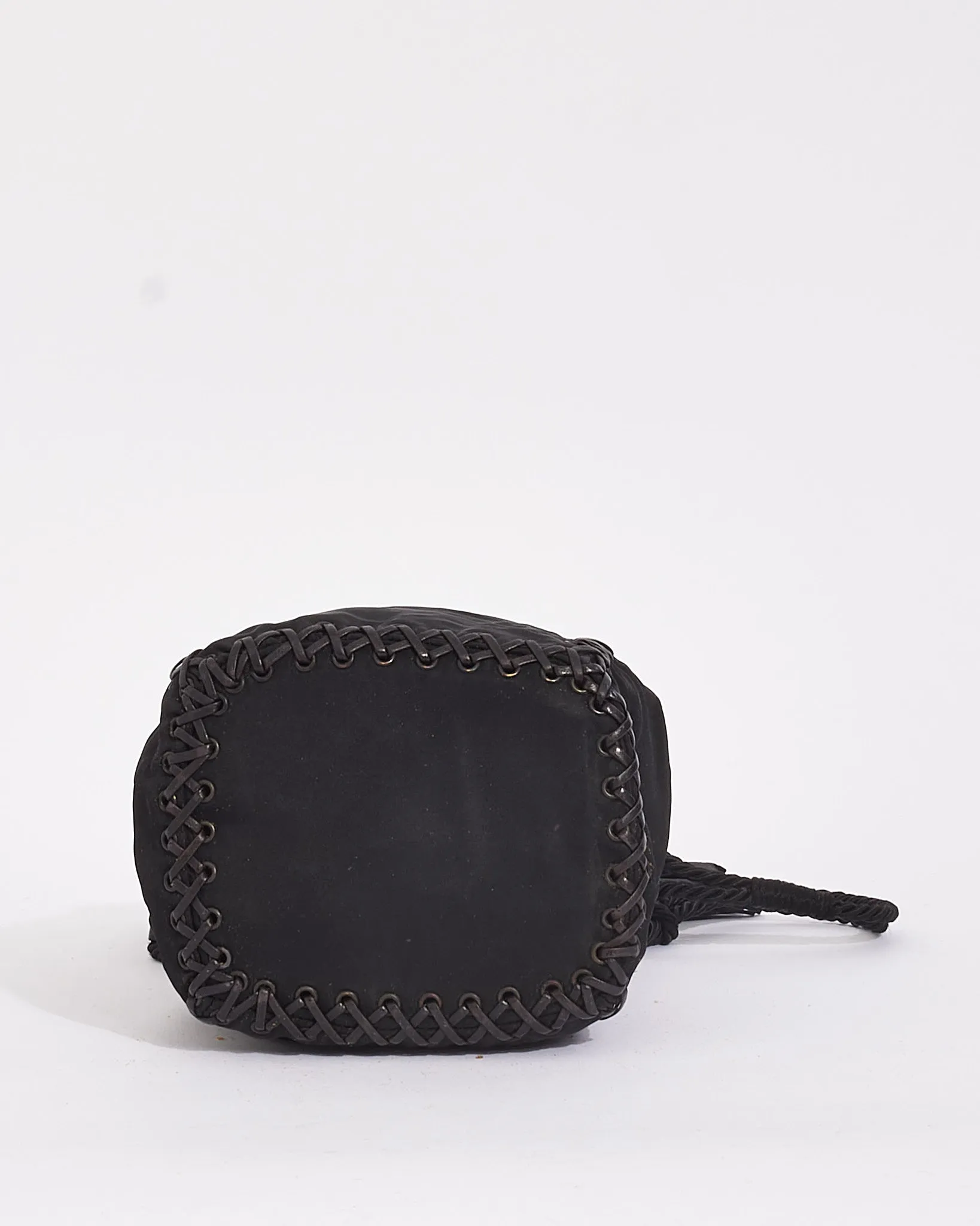 Prada Black Nylon Logo Small Tassel Bucket Bag
