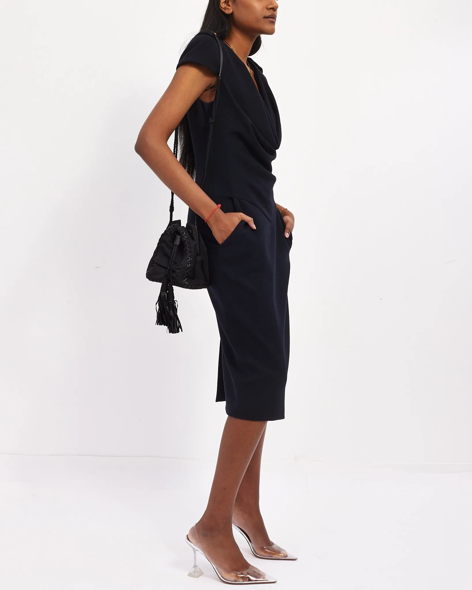 Prada Black Nylon Logo Small Tassel Bucket Bag
