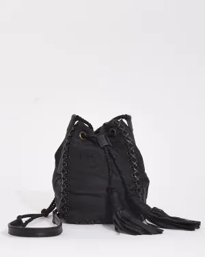 Prada Black Nylon Logo Small Tassel Bucket Bag