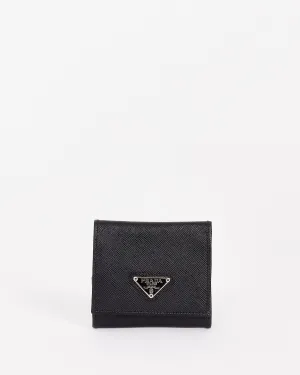Prada Black Saffiano Leather Fold Coin Pouch
