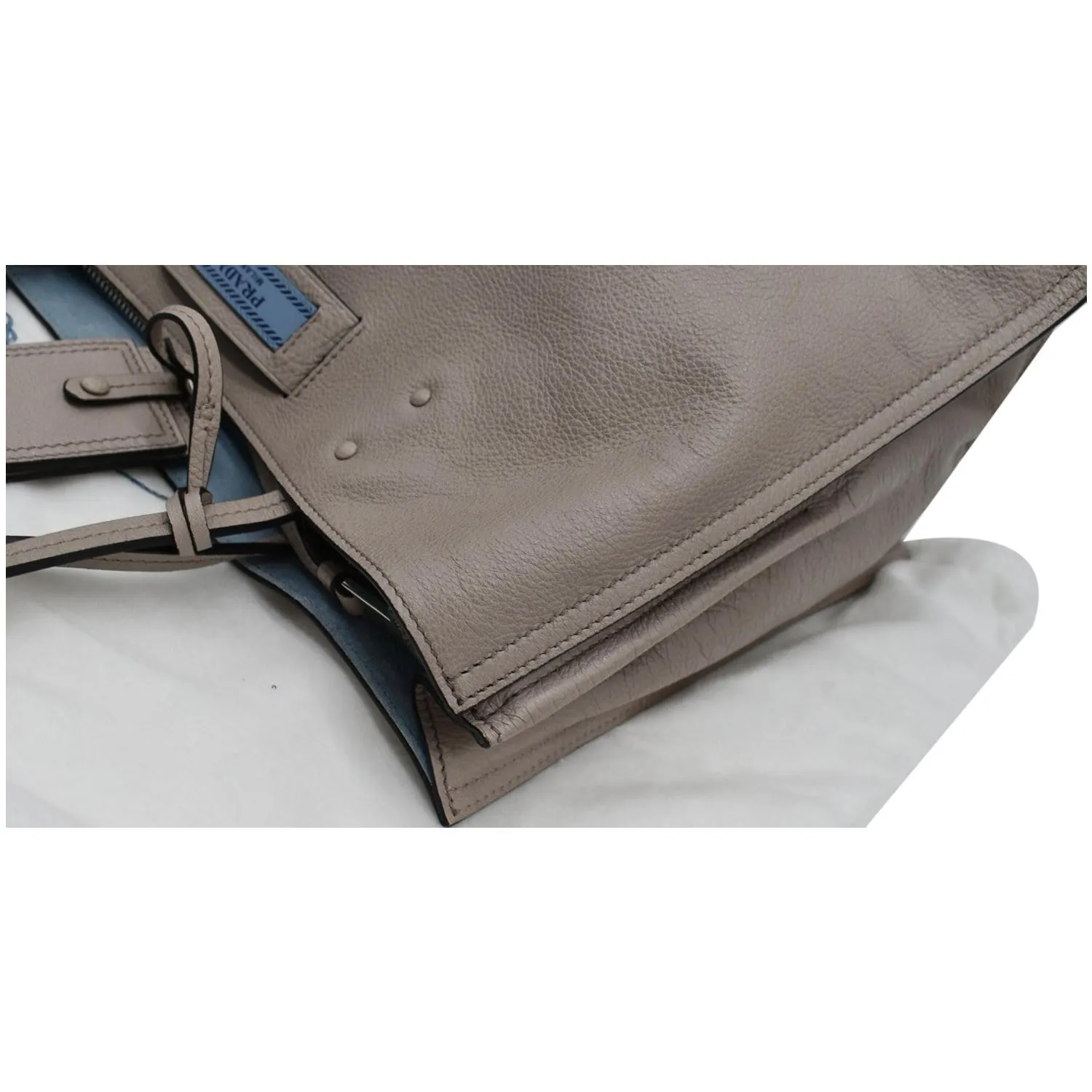 PRADA Glace Calf Leather Etiquette Tote Bag Taupe 1BG122