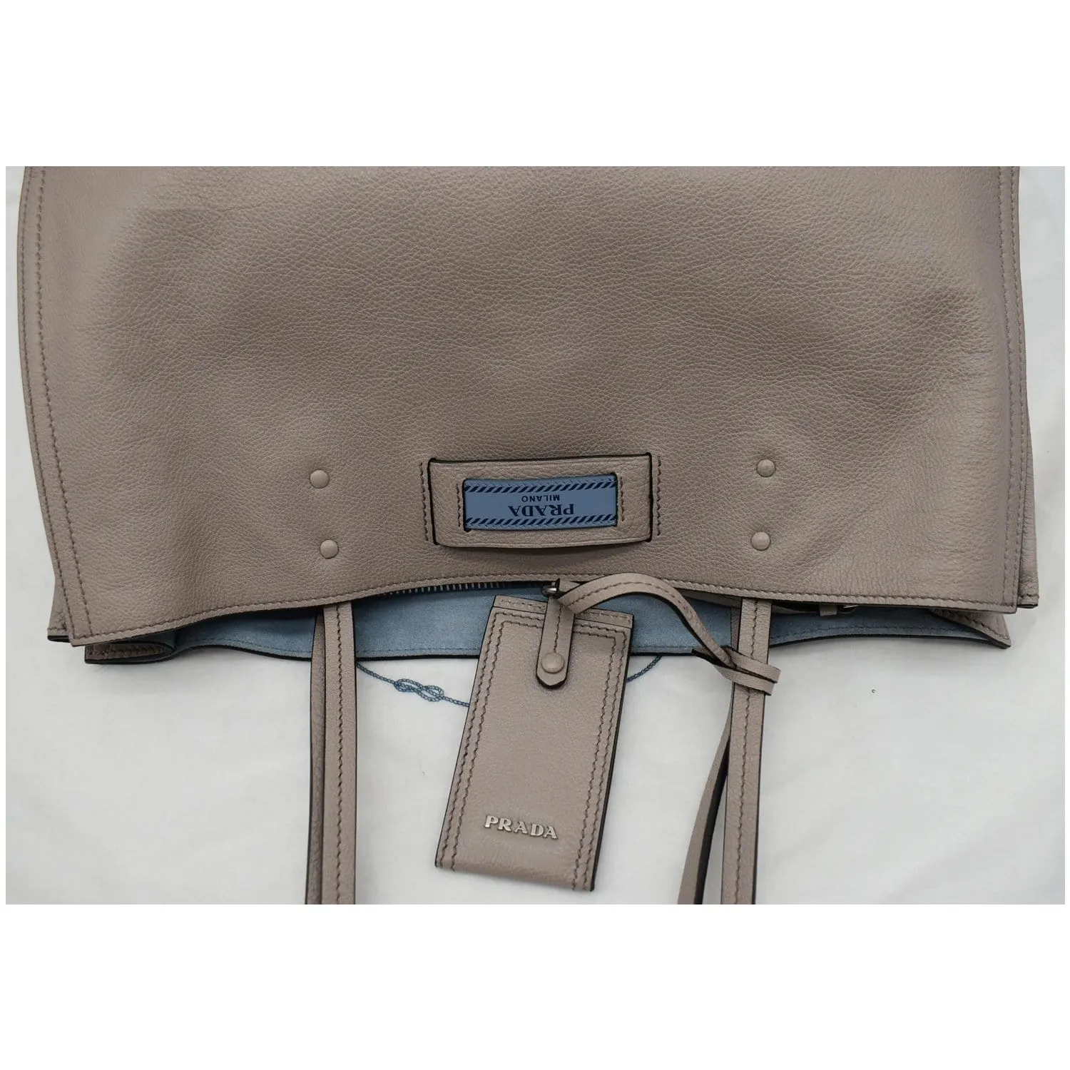 PRADA Glace Calf Leather Etiquette Tote Bag Taupe 1BG122