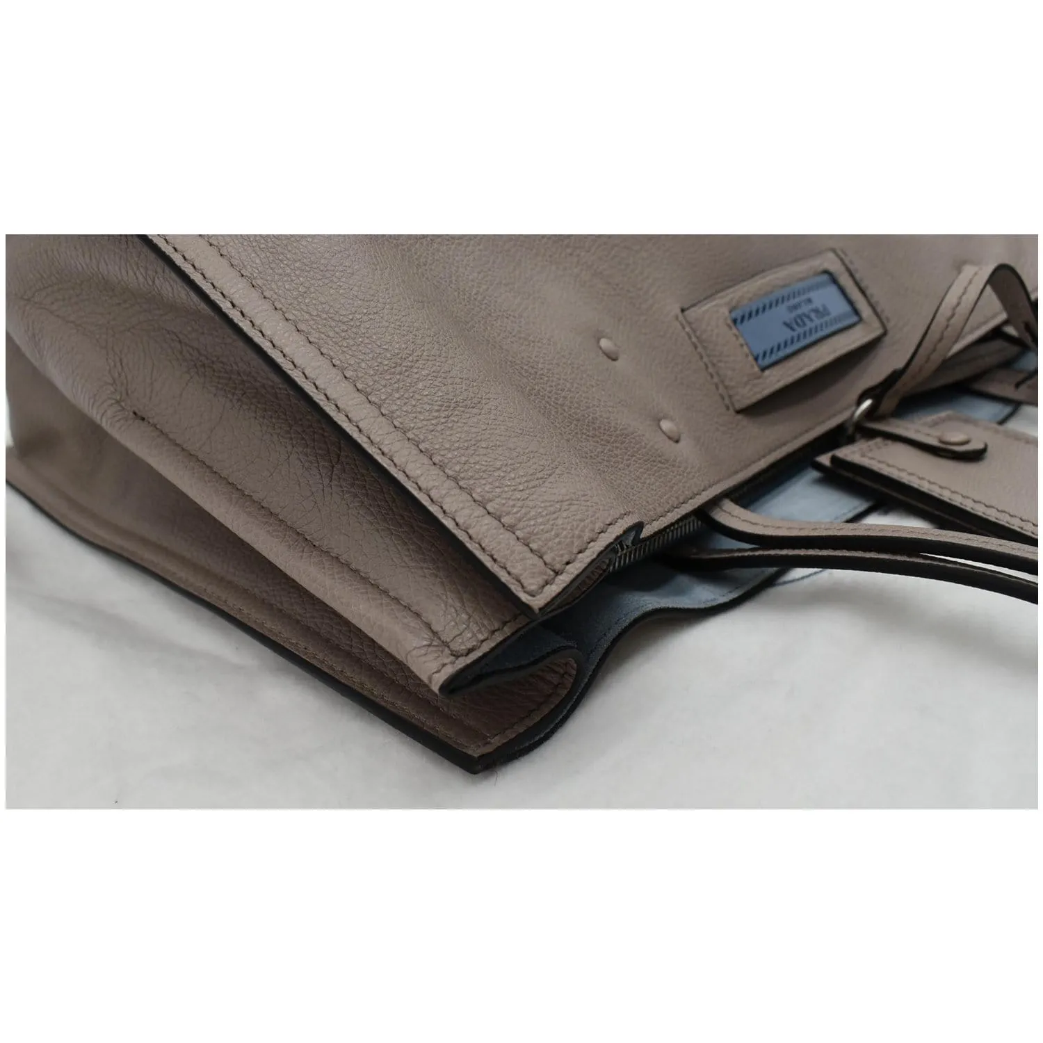 PRADA Glace Calf Leather Etiquette Tote Bag Taupe 1BG122
