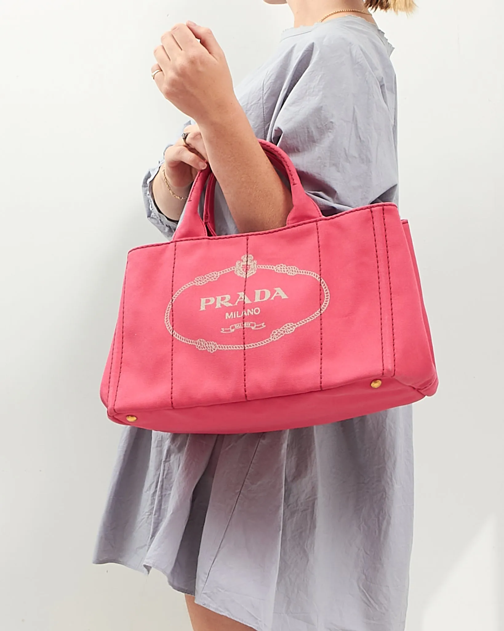 Prada Pink Canvas Canapa Logo Medium Convertible Tote