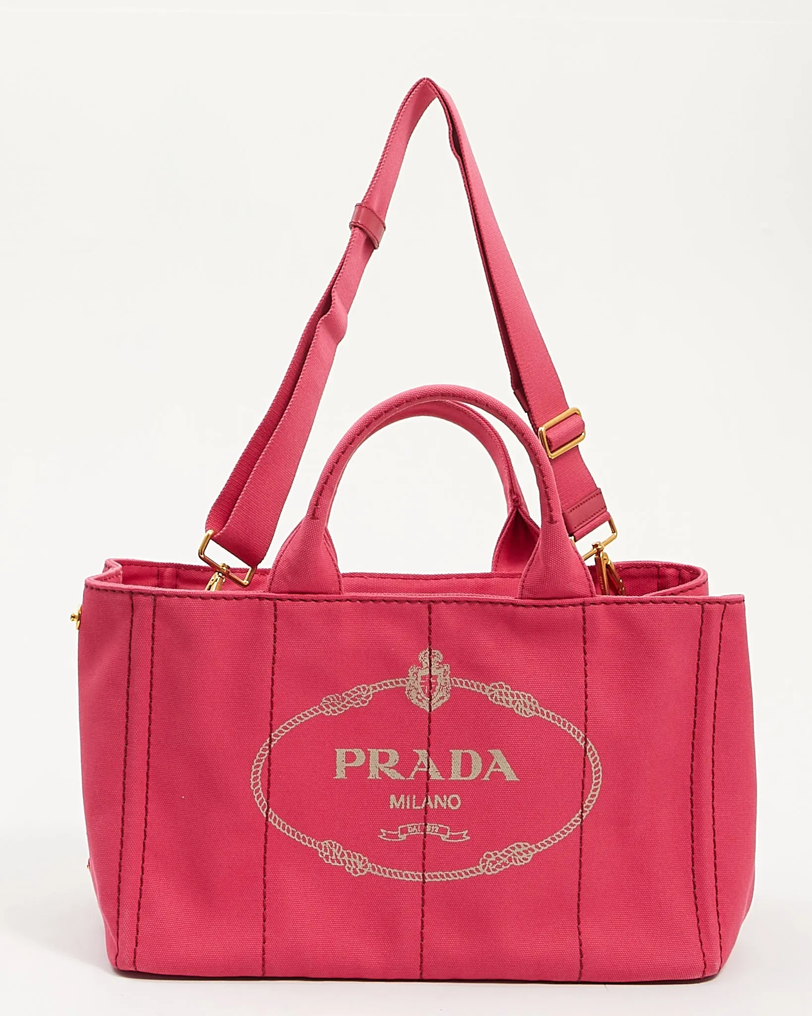 Prada Pink Canvas Canapa Logo Medium Convertible Tote