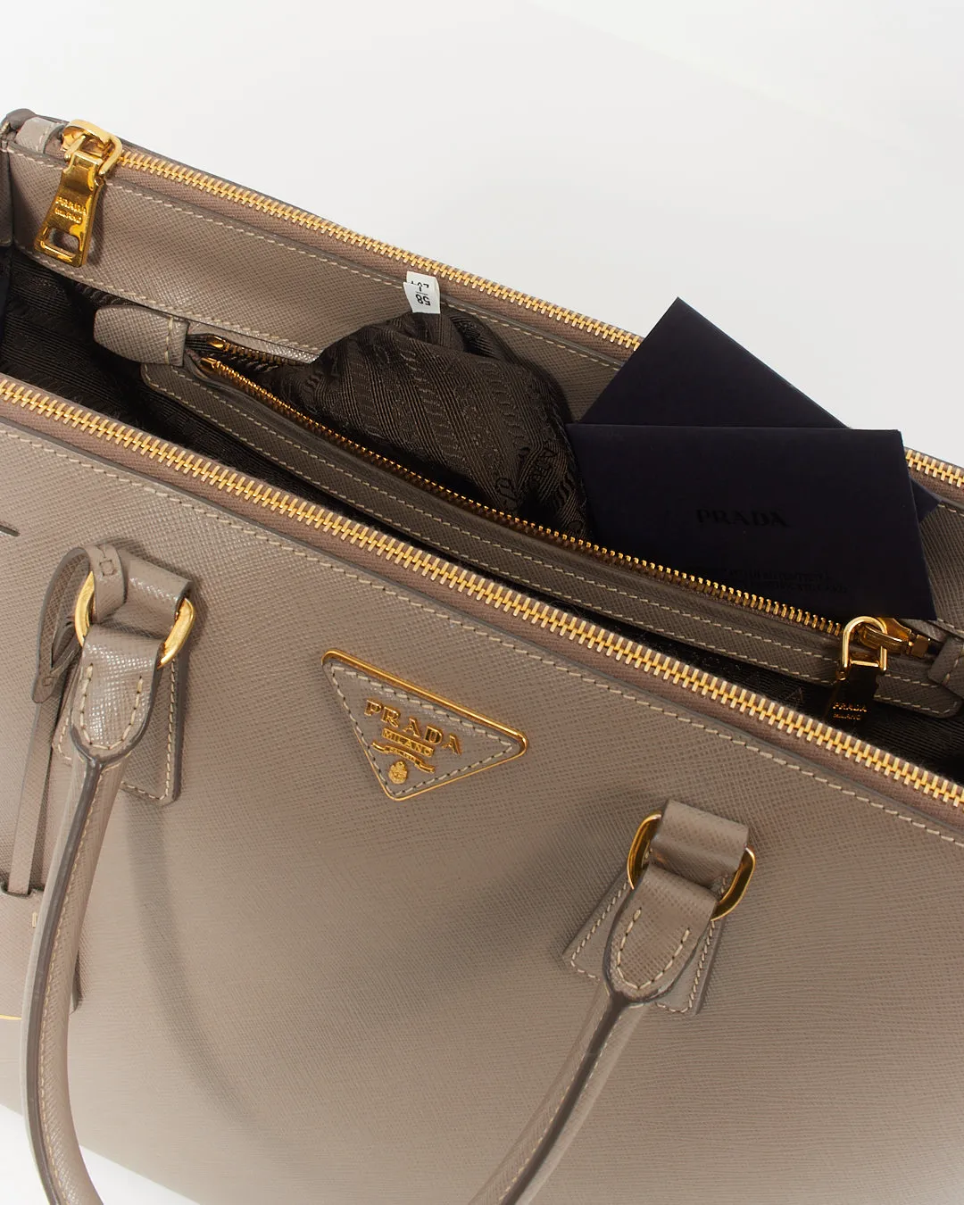 Prada Taupe Saffiano Leather Large Double Zip Galleria Tote Bag