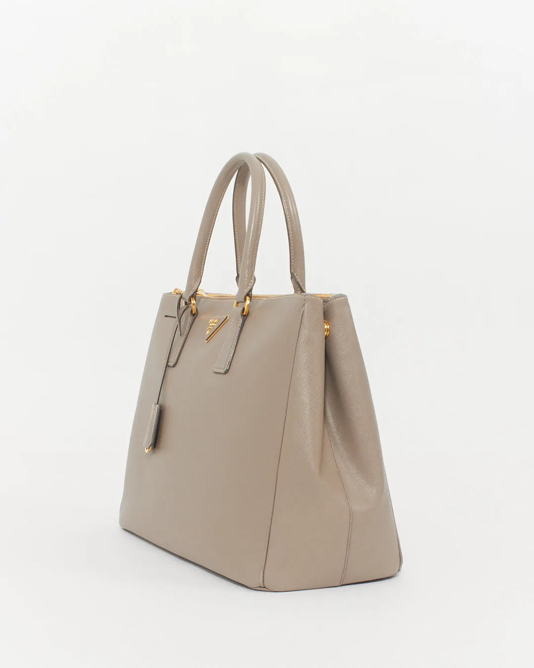 Prada Taupe Saffiano Leather Large Double Zip Galleria Tote Bag