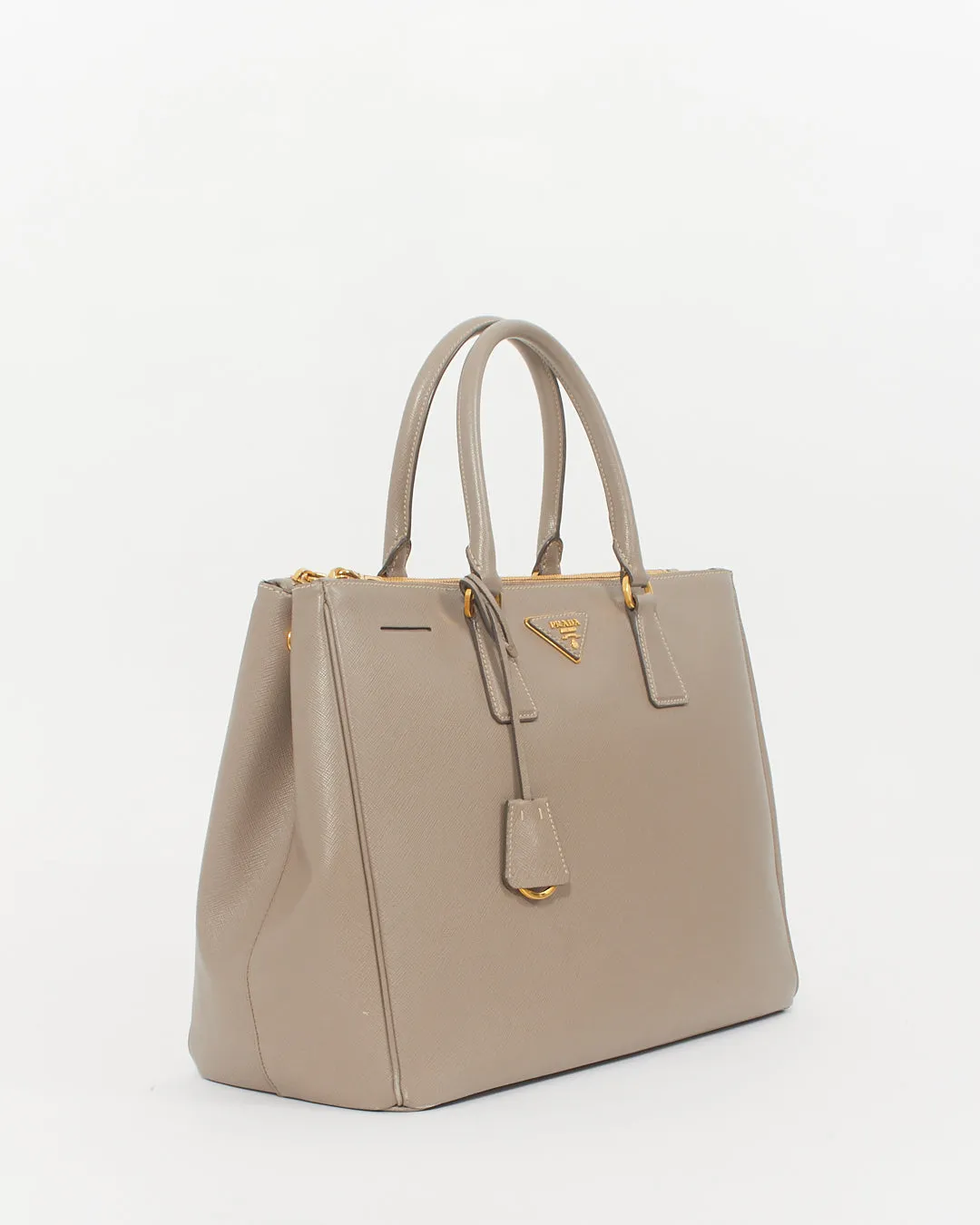 Prada Taupe Saffiano Leather Large Double Zip Galleria Tote Bag