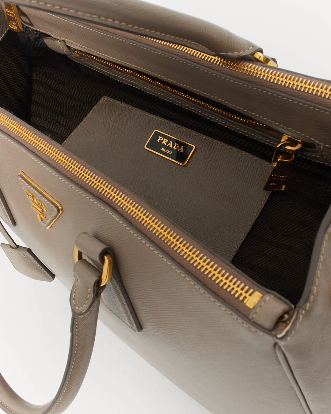 Prada Taupe Saffiano Leather Large Double Zip Galleria Tote Bag