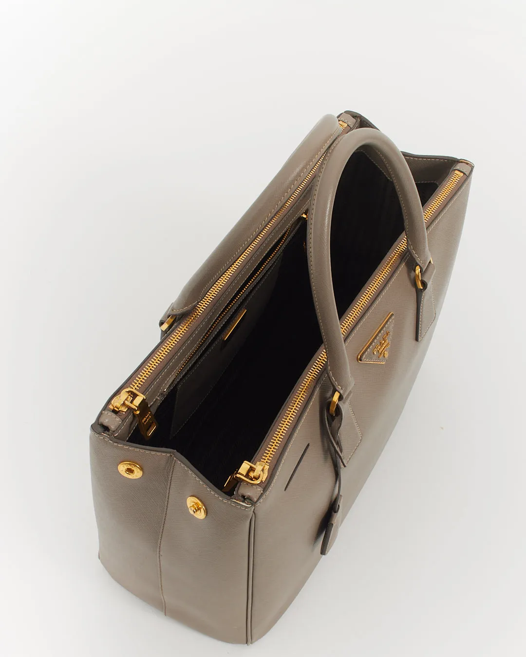 Prada Taupe Saffiano Leather Large Double Zip Galleria Tote Bag