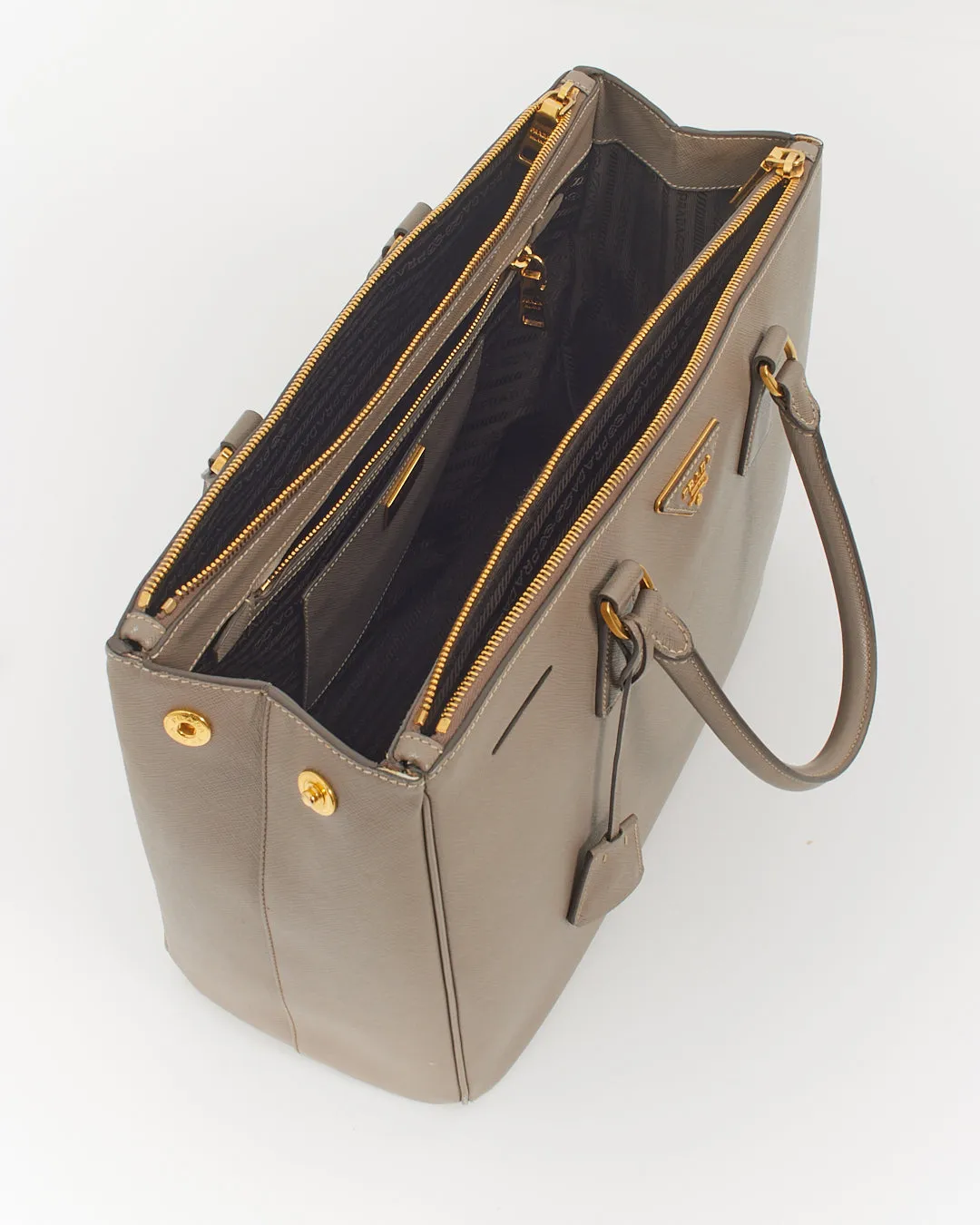 Prada Taupe Saffiano Leather Large Double Zip Galleria Tote Bag