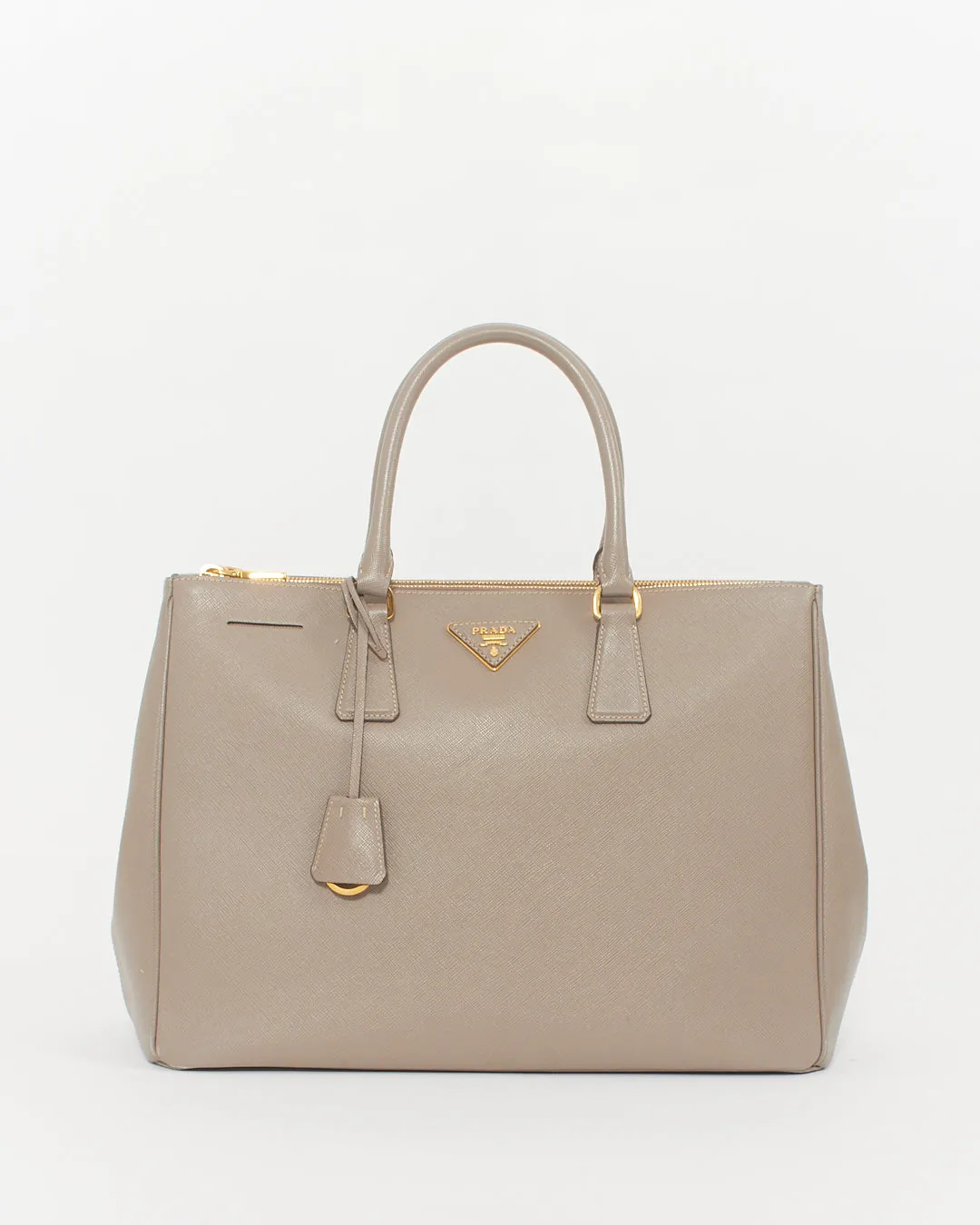Prada Taupe Saffiano Leather Large Double Zip Galleria Tote Bag