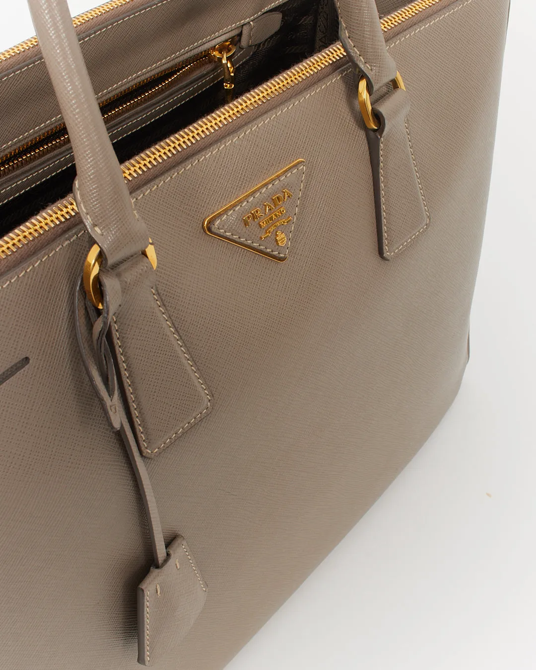 Prada Taupe Saffiano Leather Large Double Zip Galleria Tote Bag