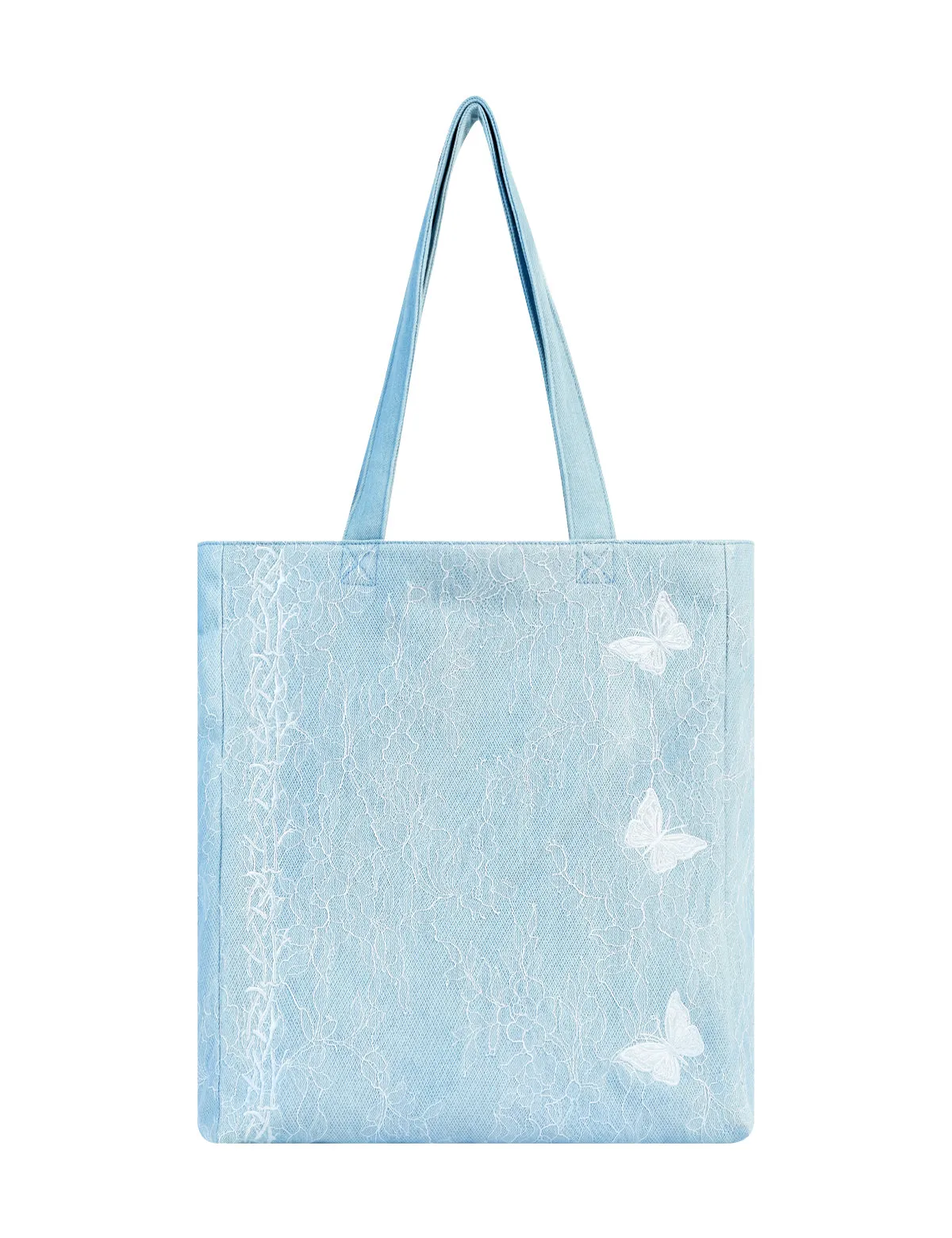 Premium Lace Butterfly Designer Handbag for Women, 2025 Summer Romantic Niche Foldable Large Denim Tote Bag with Pockets