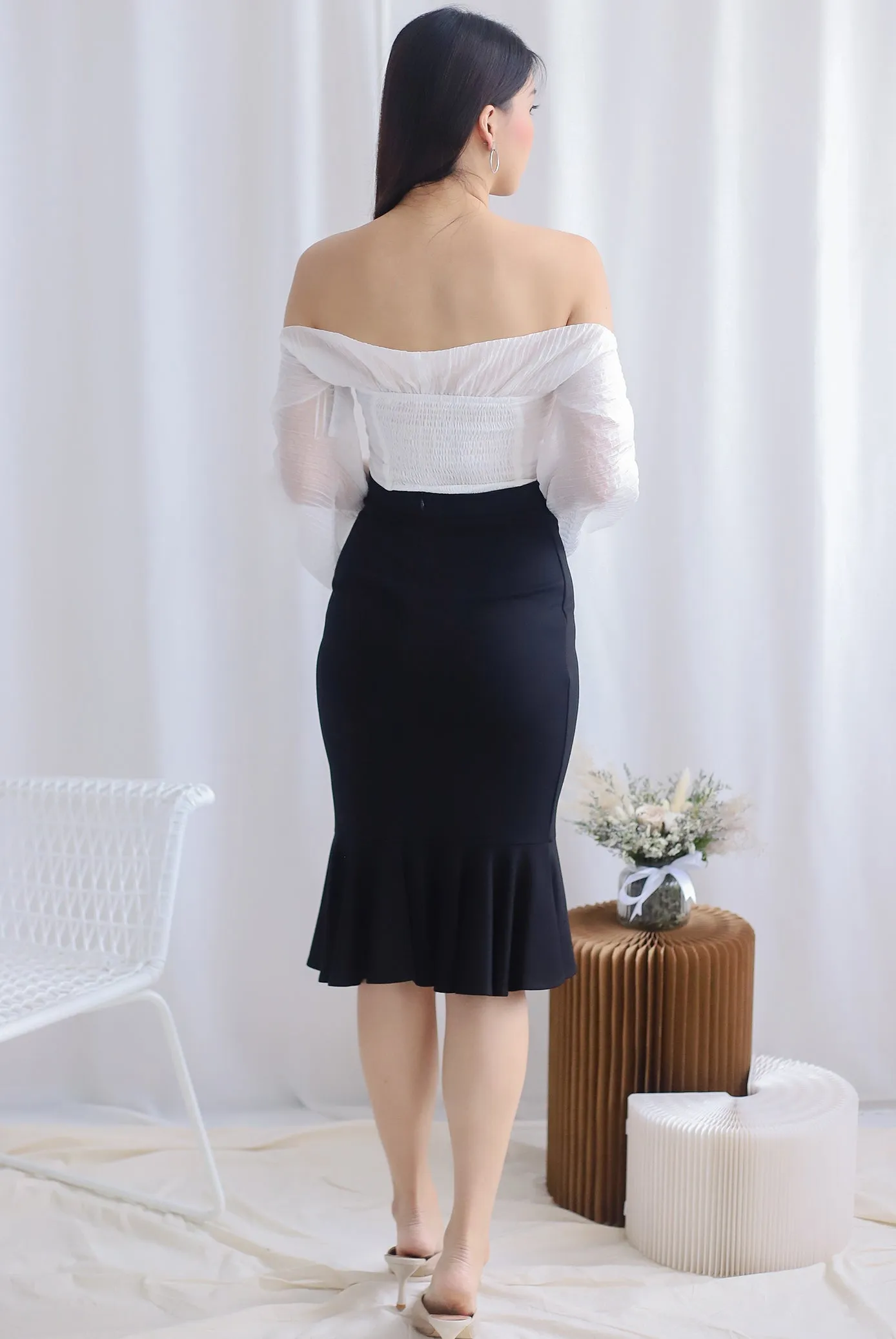 *Premium* Narelle Pleated Off Shoulder Top In White