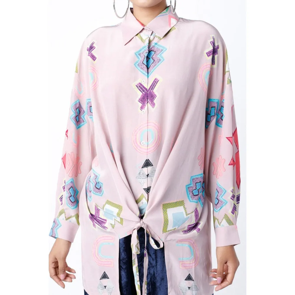 PS Pret by Payal Singhal Pink Ikat Star Print Crepe Shirt Tunic