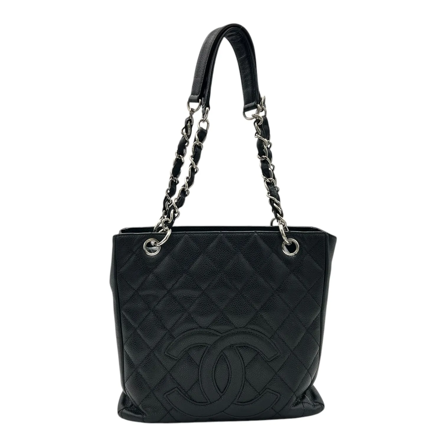 PST Tote Bag Black in Caviar Leather, Silver hardware