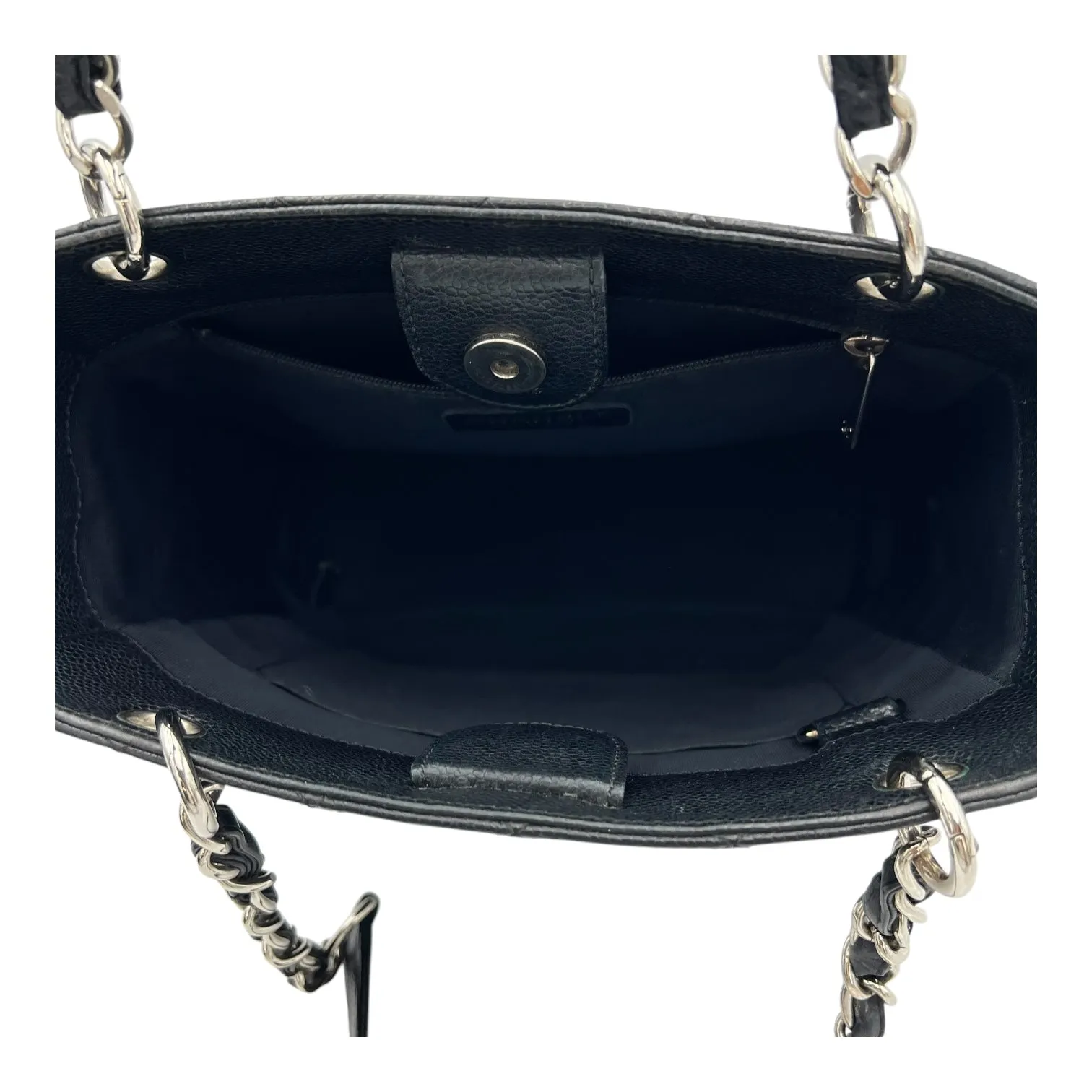PST Tote Bag Black in Caviar Leather, Silver hardware