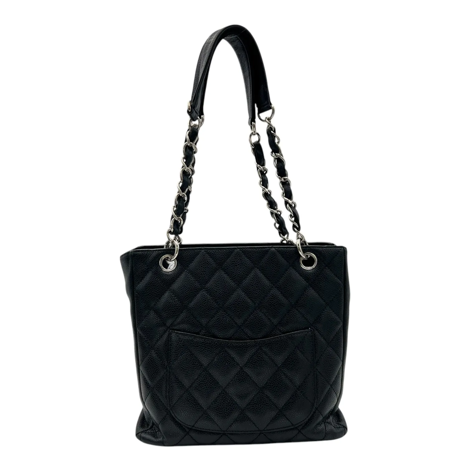 PST Tote Bag Black in Caviar Leather, Silver hardware