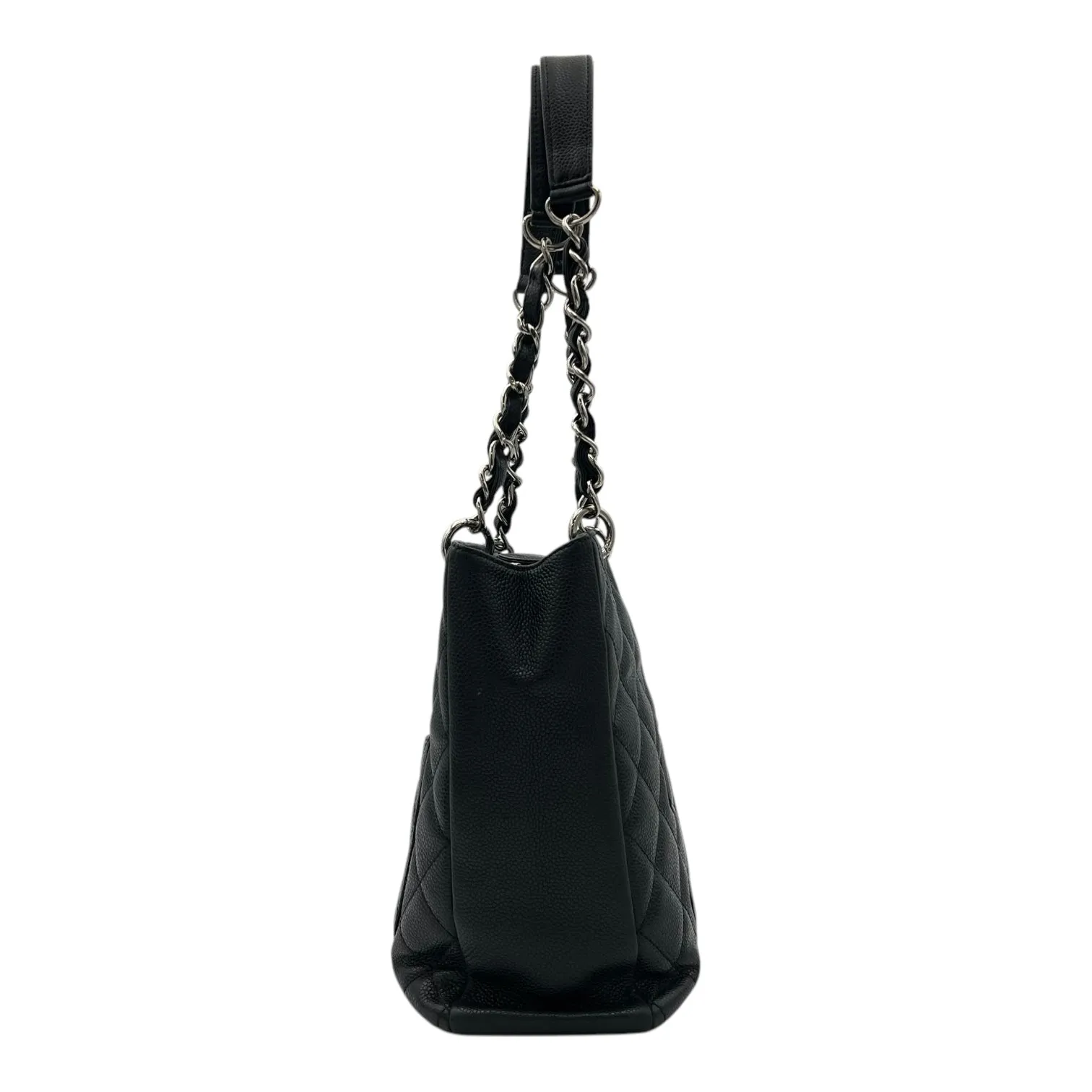 PST Tote Bag Black in Caviar Leather, Silver hardware