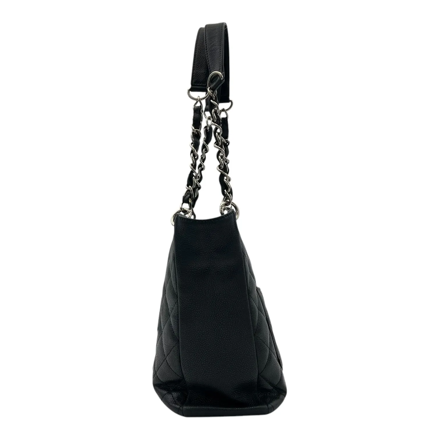 PST Tote Bag Black in Caviar Leather, Silver hardware