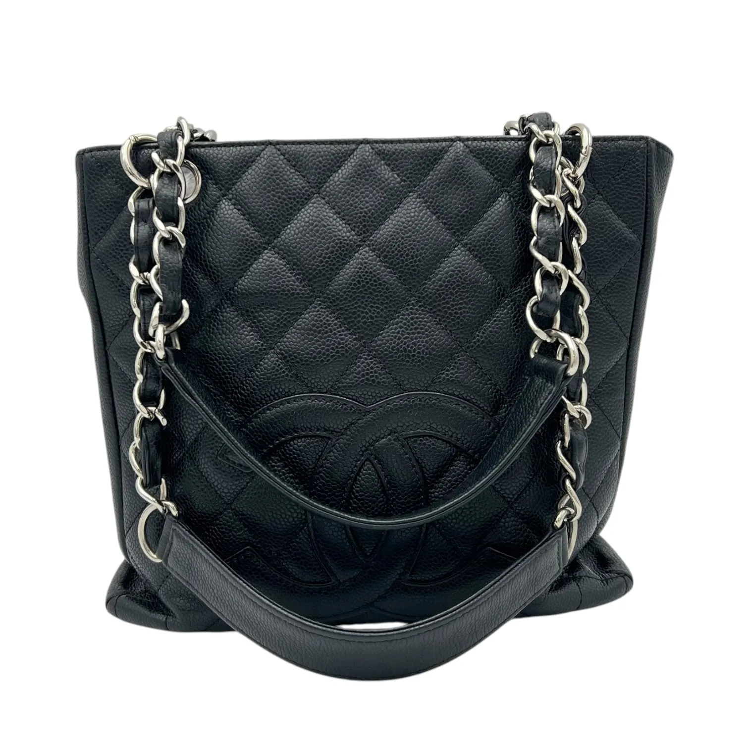 PST Tote Bag Black in Caviar Leather, Silver hardware