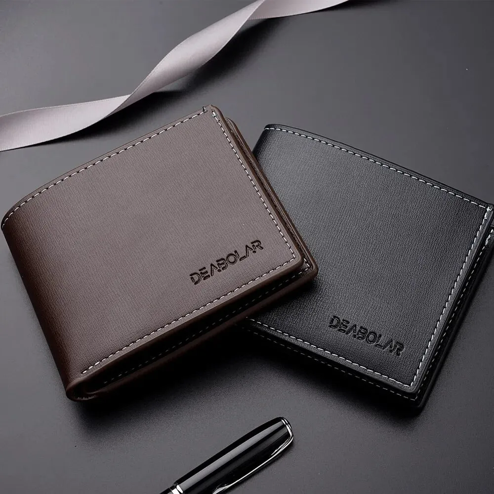 PU Leather Men's Short Wallet – Slim Folding Credit Card Holder