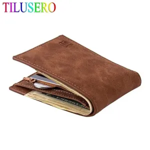 PU Leather Men's Wallet with Coin Zipper Pouch