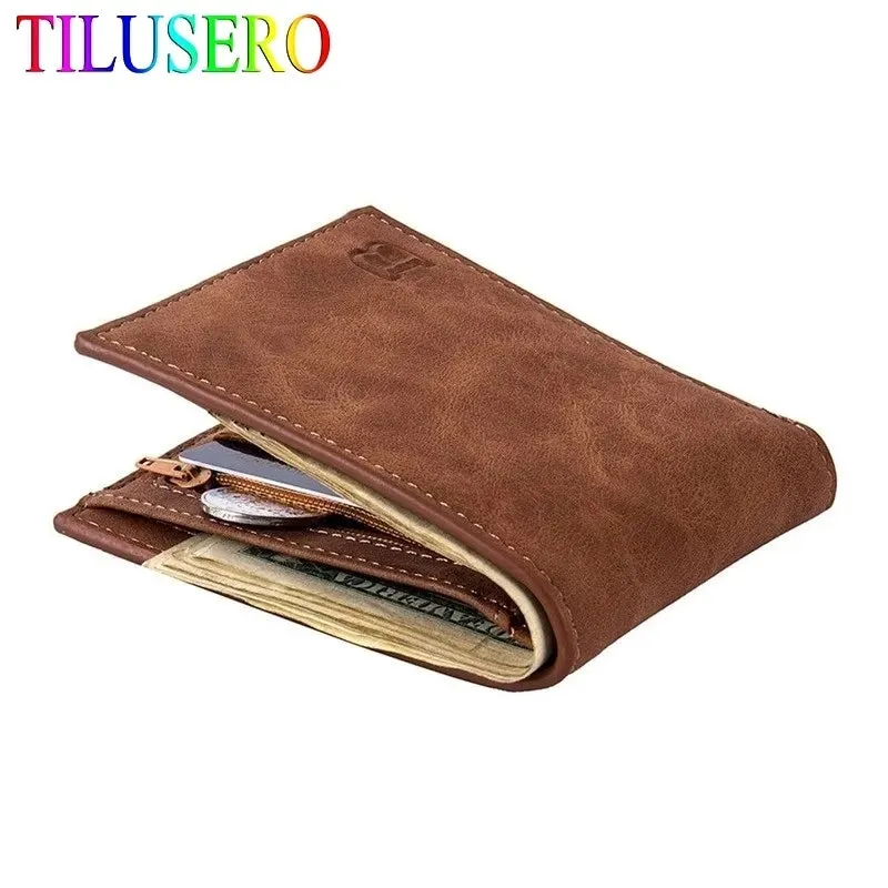 PU Leather Men's Wallet with Coin Zipper Pouch