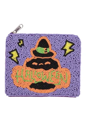 PUMPKIN HALLOWEEN SEED BEADS COIN POUCH