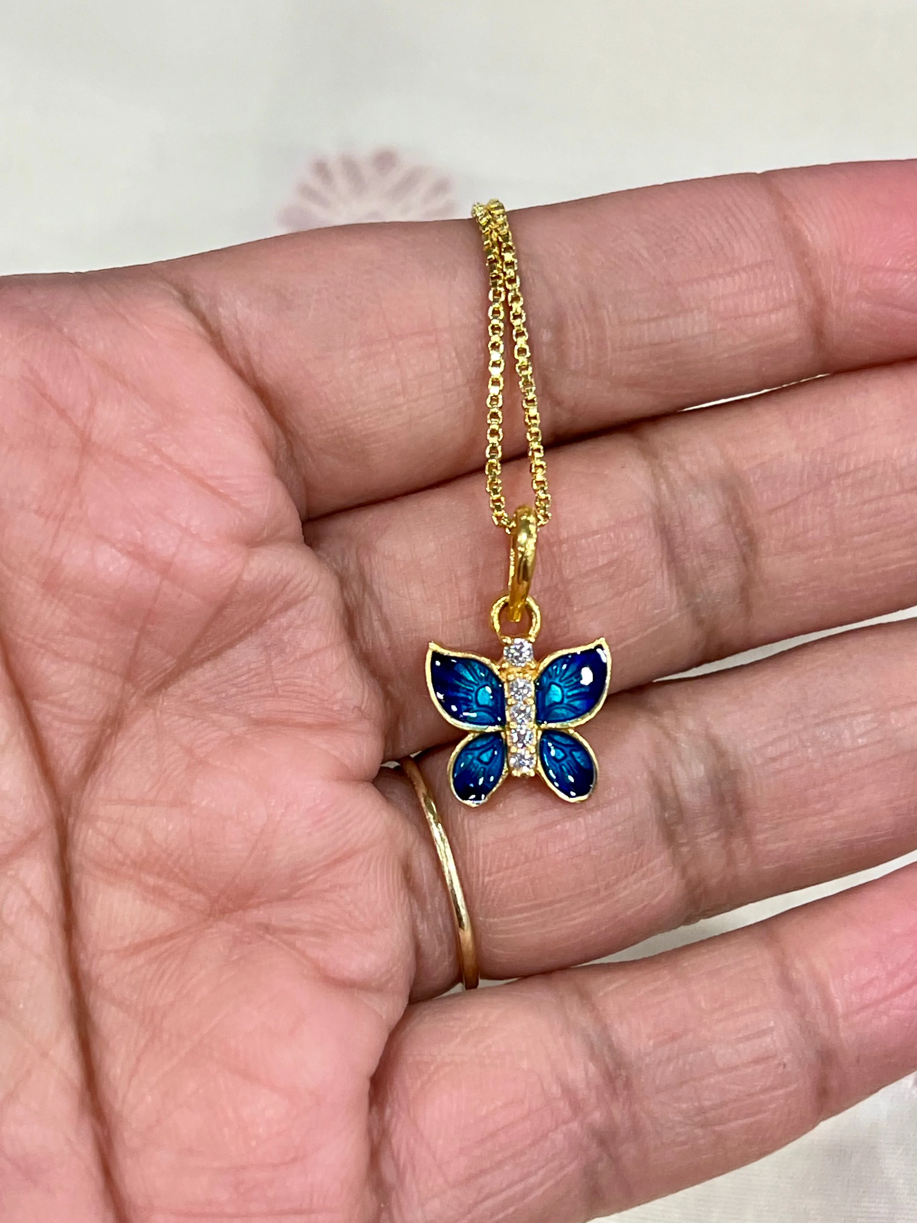 Pure 925 Silver Meena Butterfly Pendant Necklace