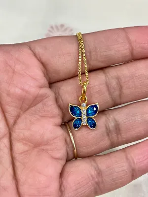 Pure 925 Silver Meena Butterfly Pendant Necklace