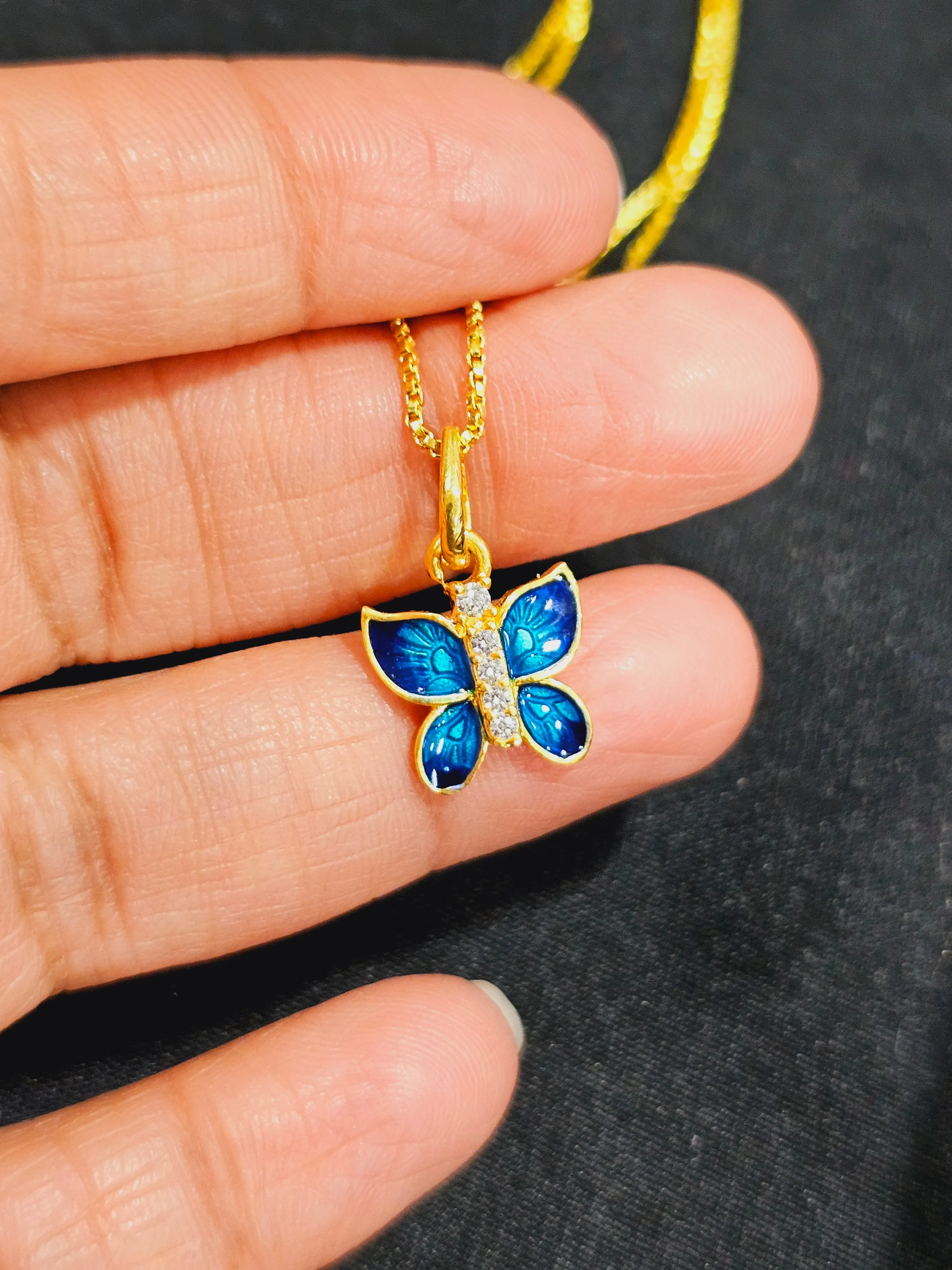 Pure 925 Silver Meena Butterfly Pendant Necklace