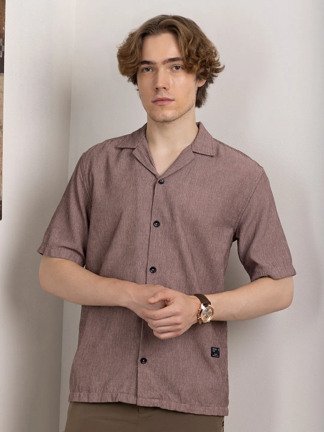 Purple Plain Camp Collar Shirt
