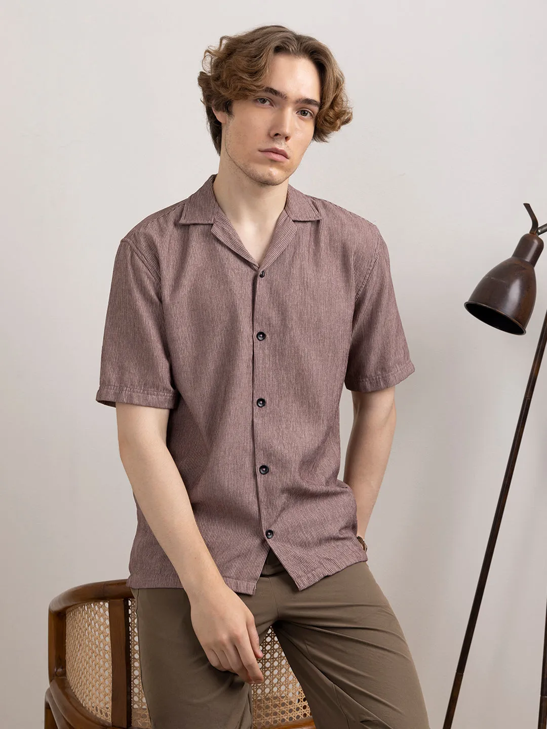 Purple Plain Camp Collar Shirt