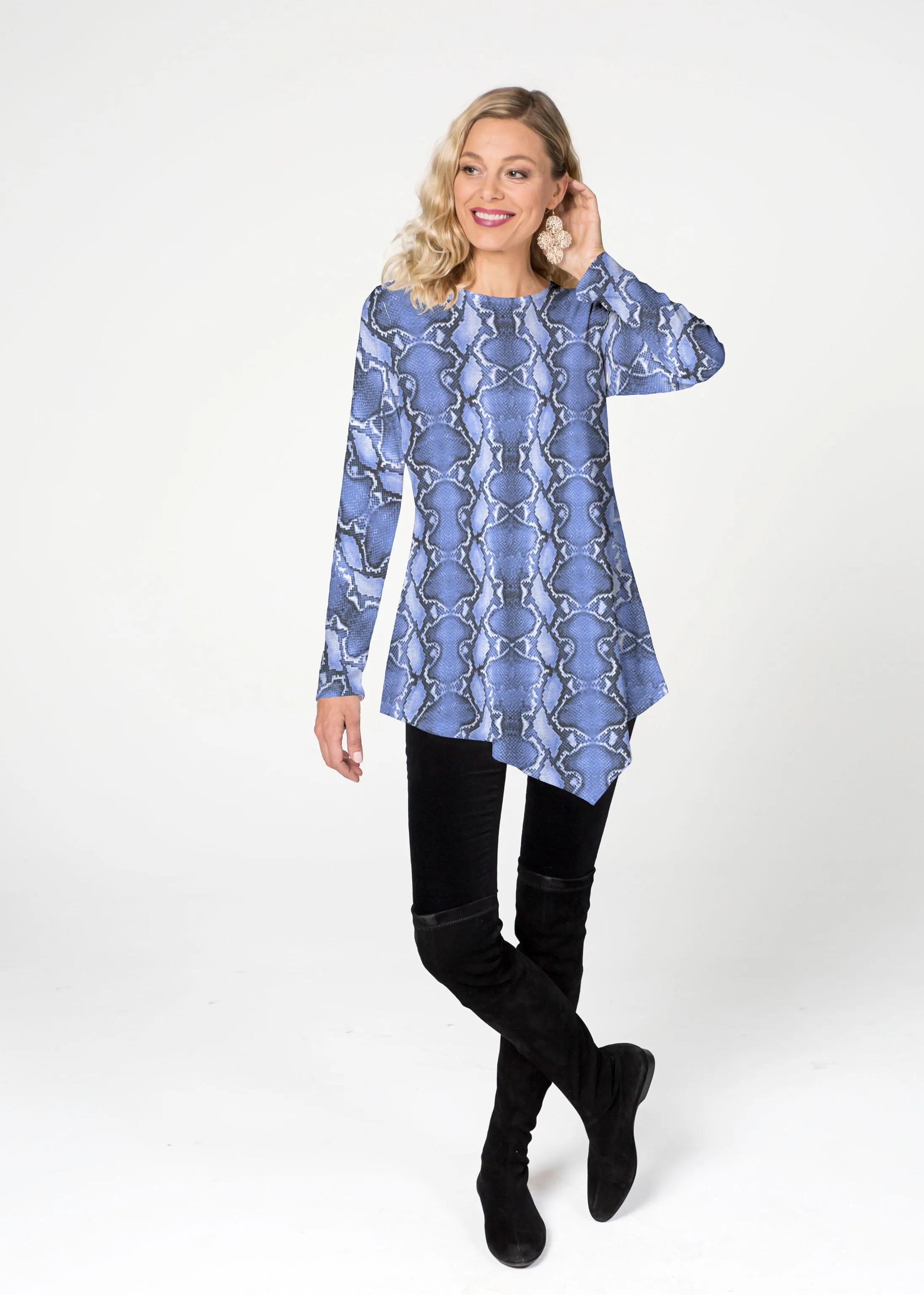 Python Blue (7275) ~ Asymmetrical French Terry Tunic