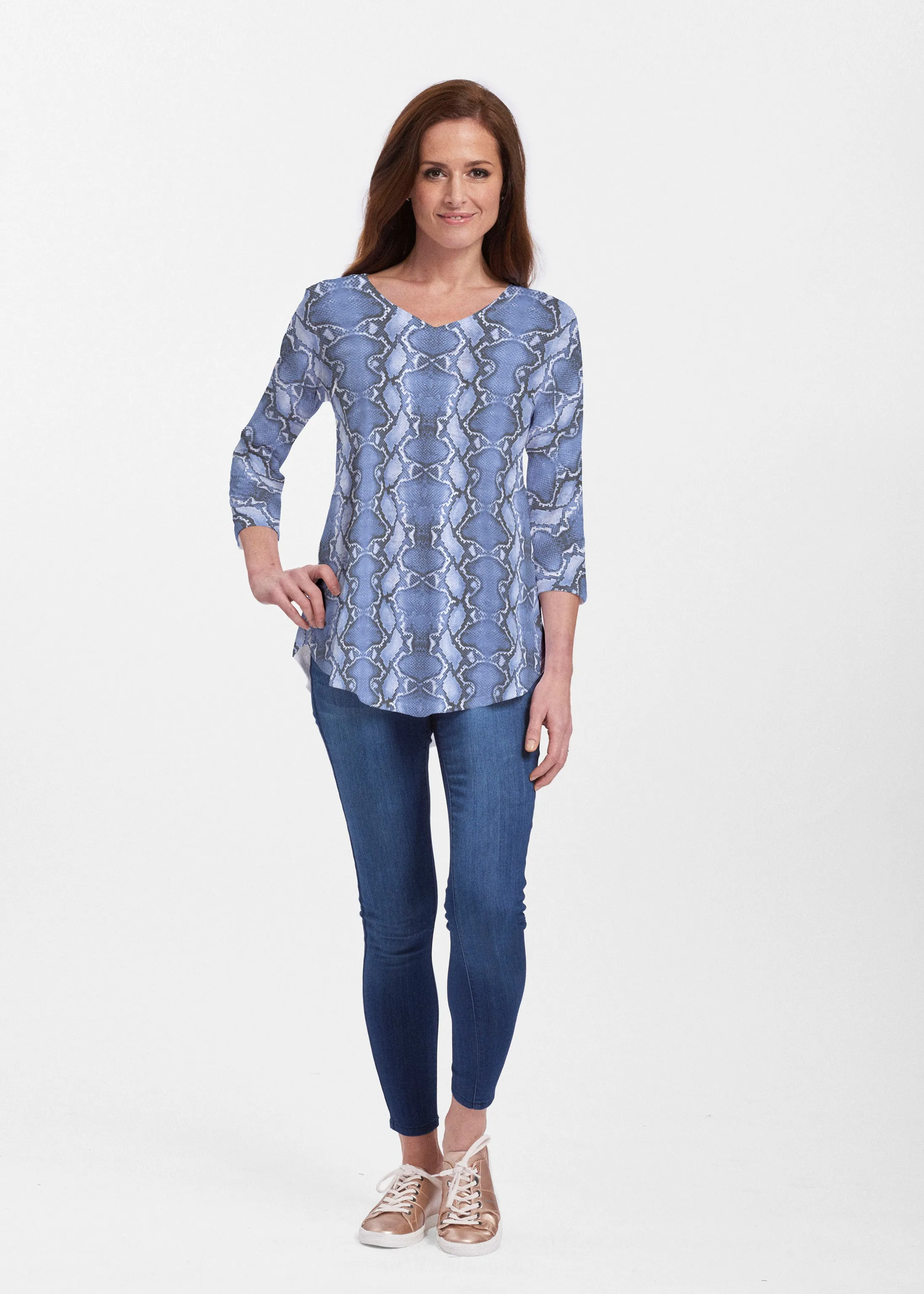 Python Blue (7275) ~ Signature V-neck Flowy Tunic