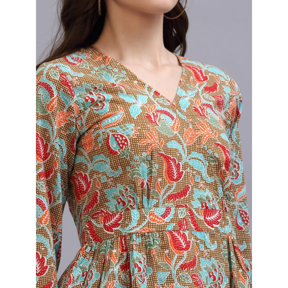 QOMN Multi-Color Printed Cinched Waist Top