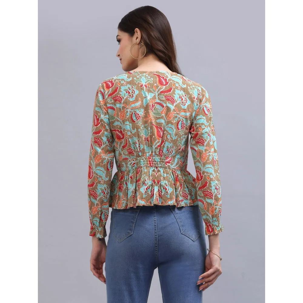 QOMN Multi-Color Printed Cinched Waist Top