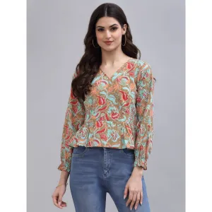 QOMN Multi-Color Printed Cinched Waist Top