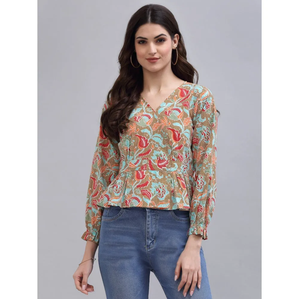 QOMN Multi-Color Printed Cinched Waist Top