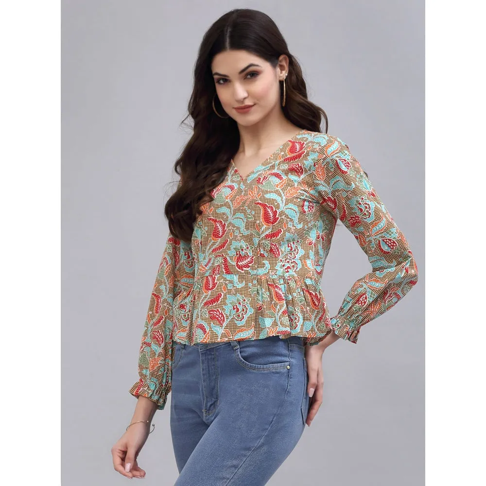 QOMN Multi-Color Printed Cinched Waist Top