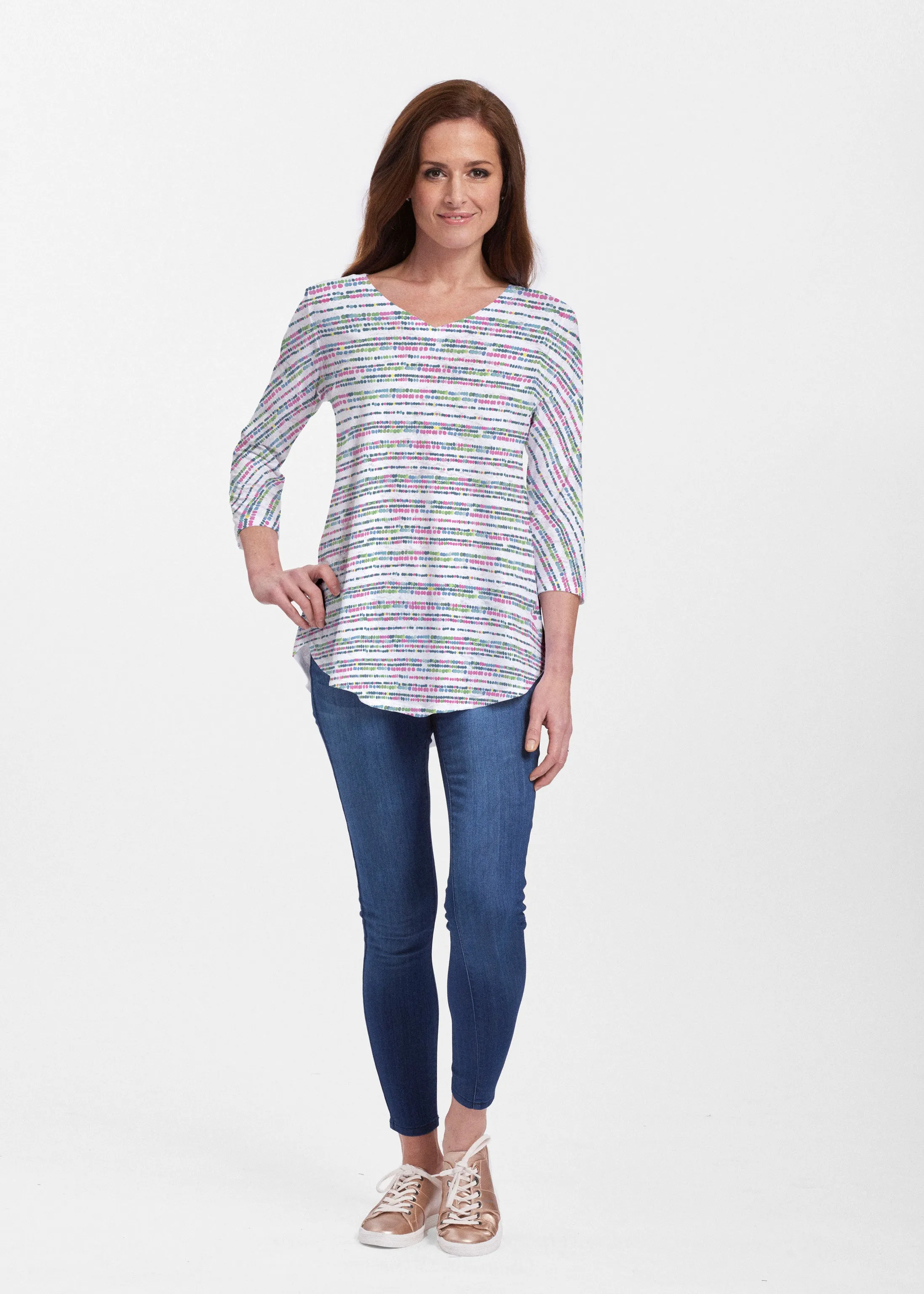 Rainbow Dots (13429) ~ Signature V-neck Flowy Tunic