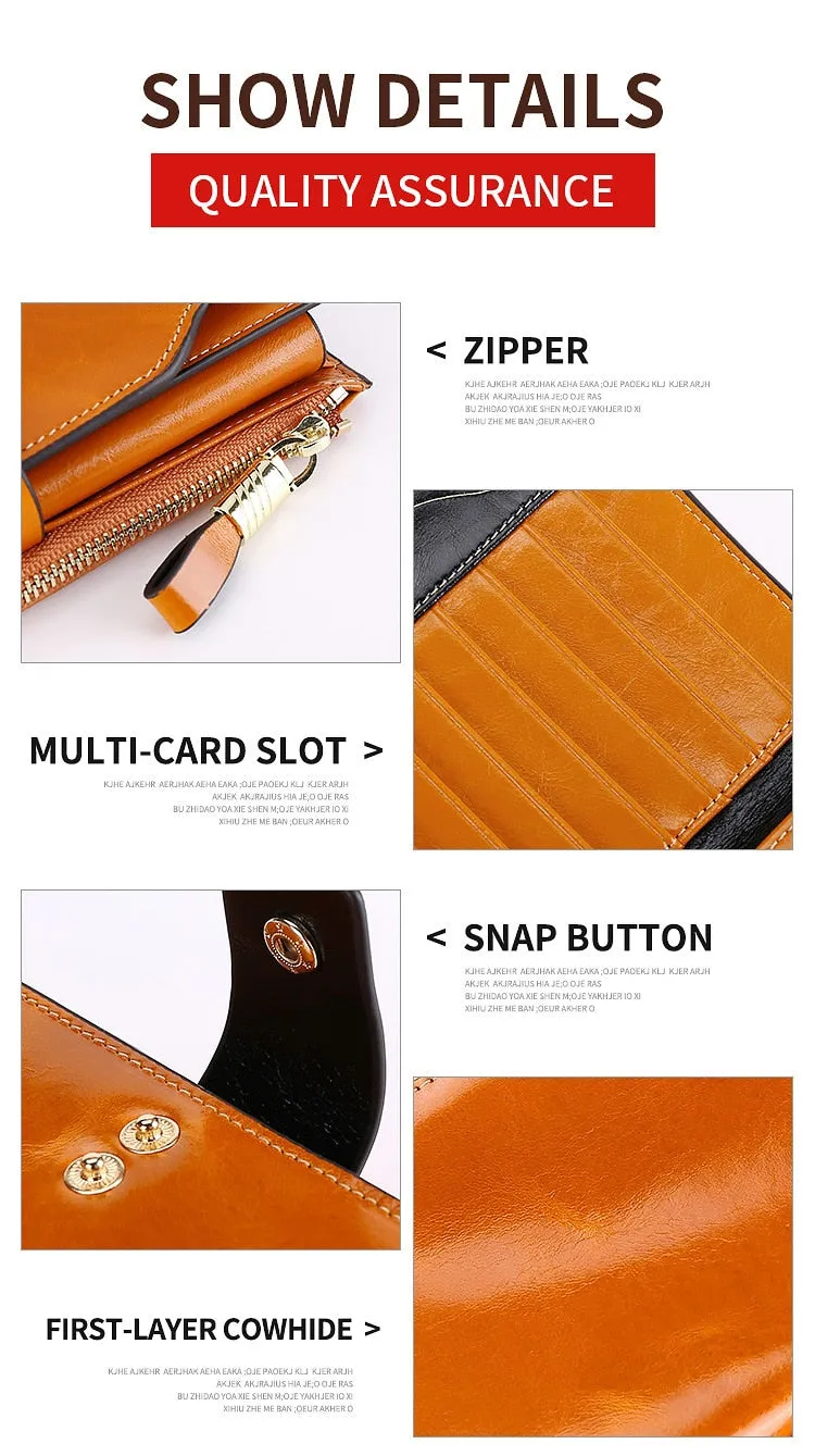 Realaiot Blocking Genuine Leather Women Wallet Long Lady Leather Purse Brand Design Luxury Oil Wax Leather Female Wallet Coin Purse