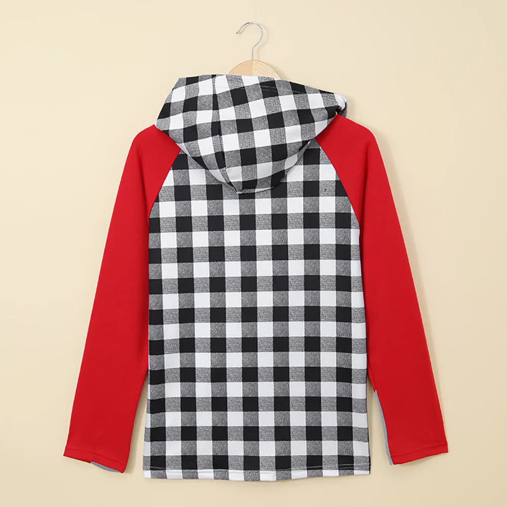 Red Christmas Tree Plaid Pattern Asymmetric Zip Hoodie