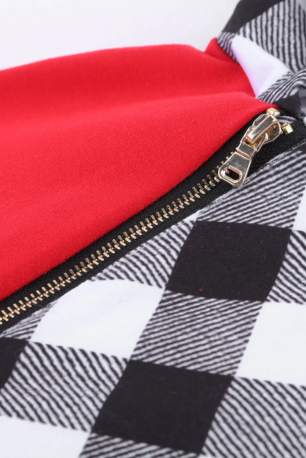 Red Christmas Tree Plaid Pattern Asymmetric Zip Hoodie