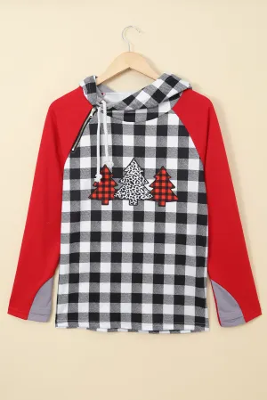 Red Christmas Tree Plaid Pattern Asymmetric Zip Hoodie