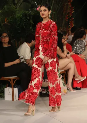 Red embroidered jacket and trousers set