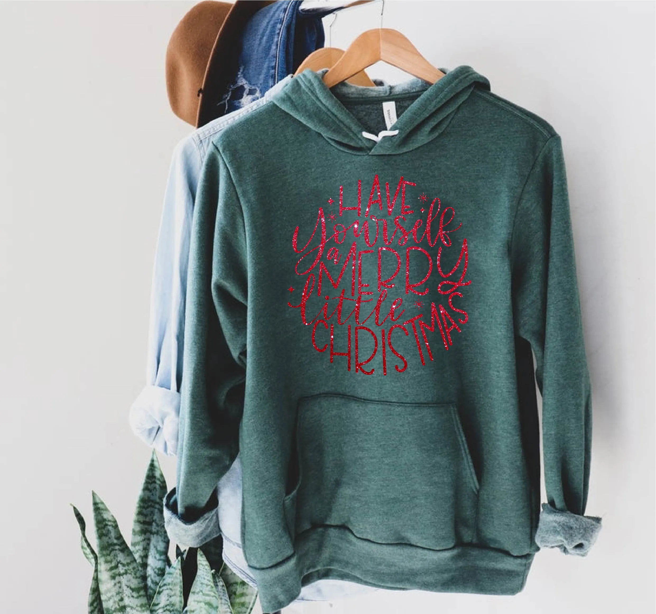 Red Glitter Have Yourself A Merry Little Christmas Hoodie | Christmas Triblend Hoodie